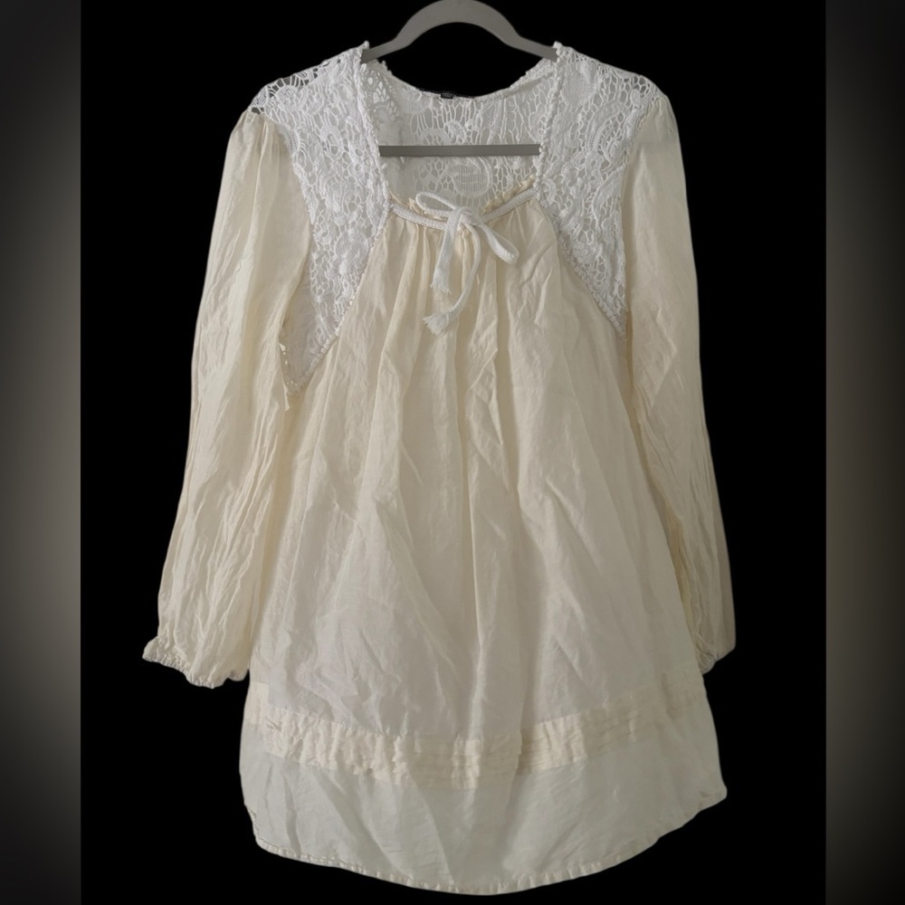 Kaktus Long Sleeve Crochet Babydoll Blouse